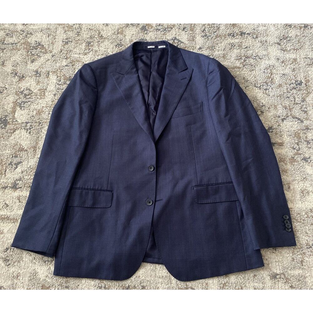 MJ BALE Mens Classic Suit Blazer Jacket 44R Navy Wool Bemberg Blend Drop 7 Fit